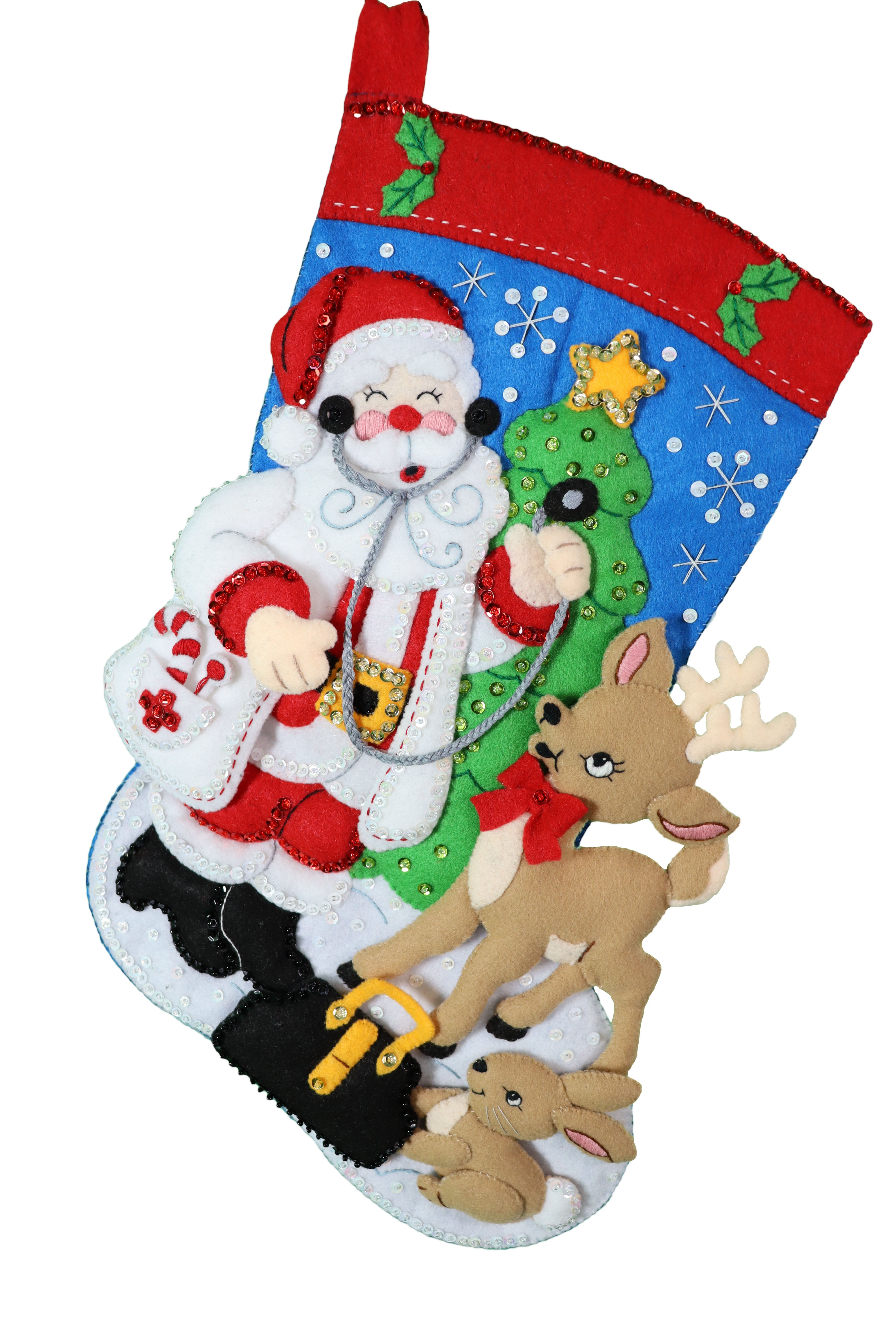 Completed Bucilla Christmas Stocking, high quality Cowboy Santa, Boot Shaped Stocking, Finish