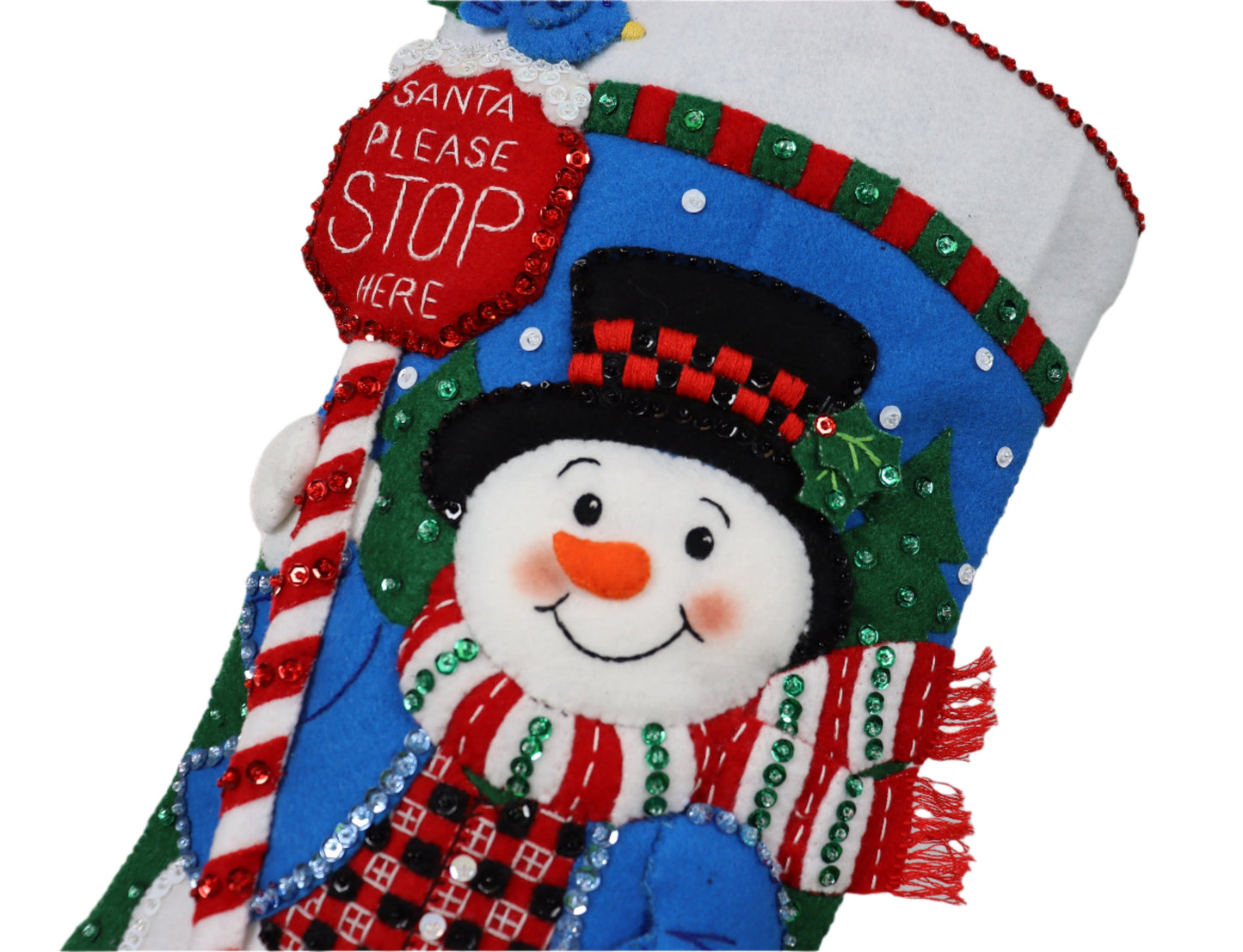 Santa Stop Here Bucilla Felt Christmas Stocking stop sign