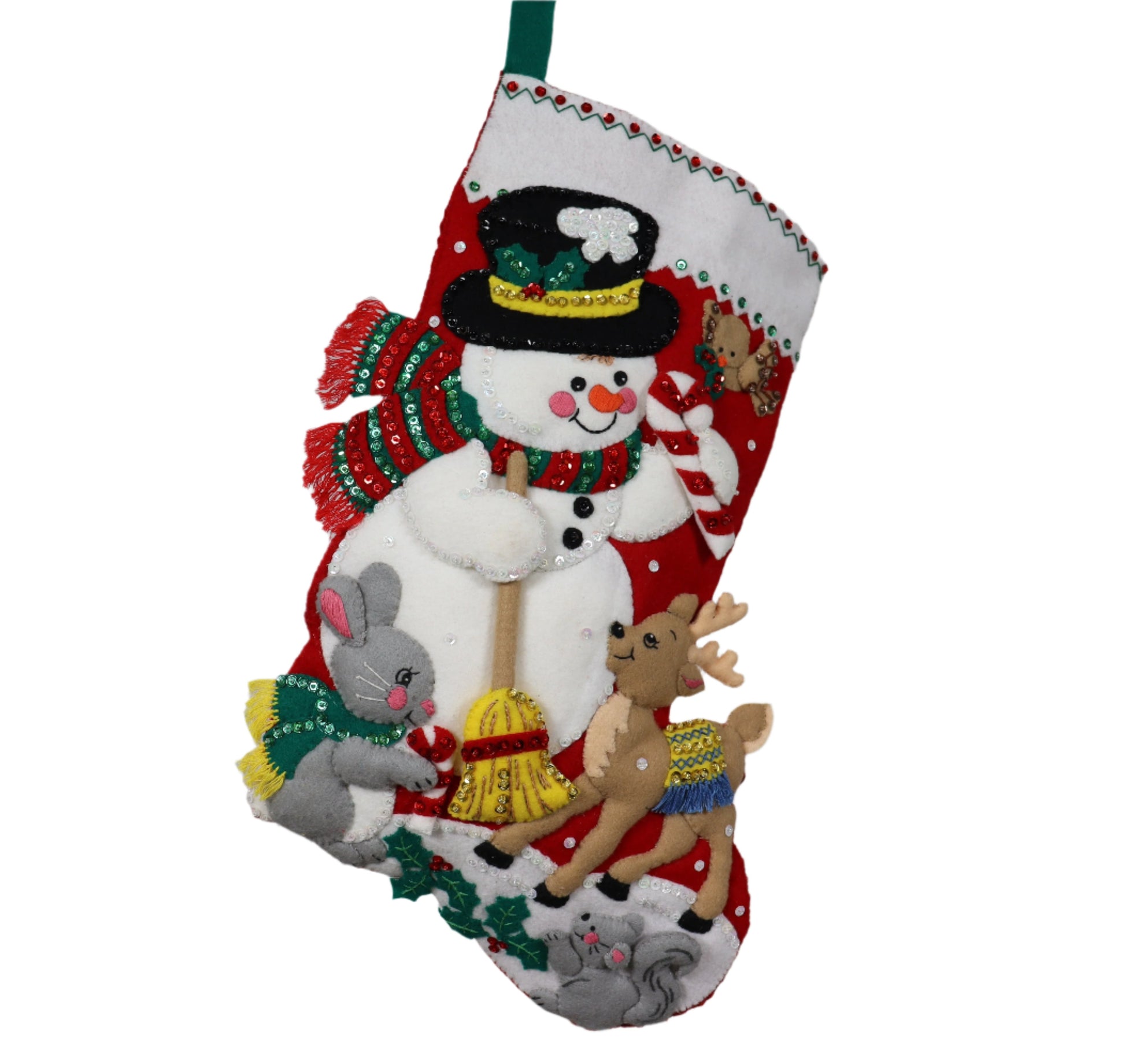 Snowman & Friends Bucilla Felt Christmas Stocking front view