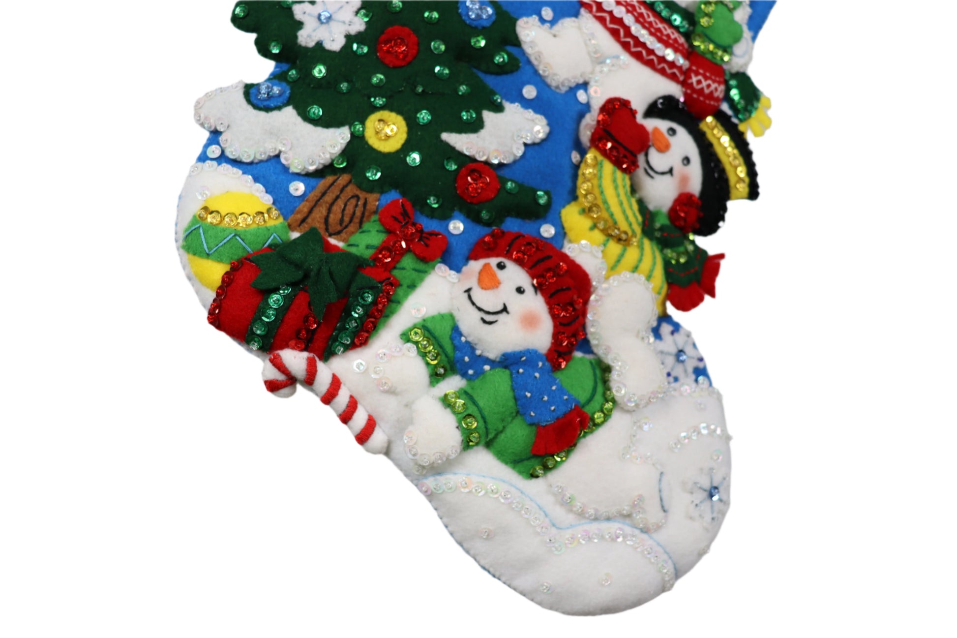 Teamwork Snowmen Bucilla Felt Christmas Stocking bottom