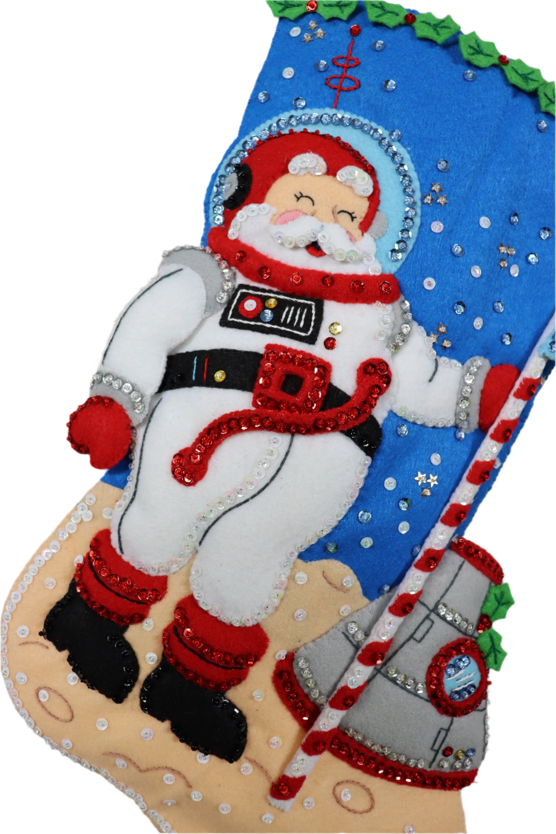 Christmas to the Moon Bucilla Felt Christmas Stocking - full santa