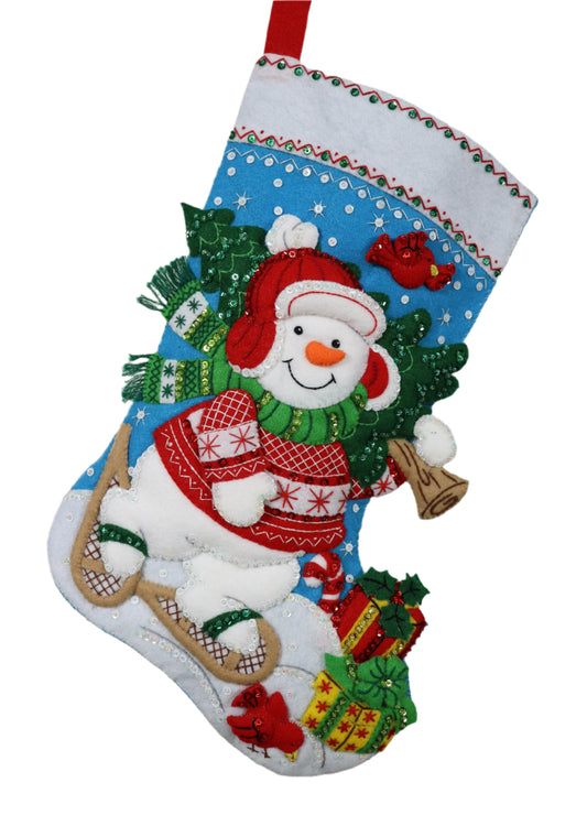 Nordic Snowman Bucilla Felt Christmas Stocking - Front view