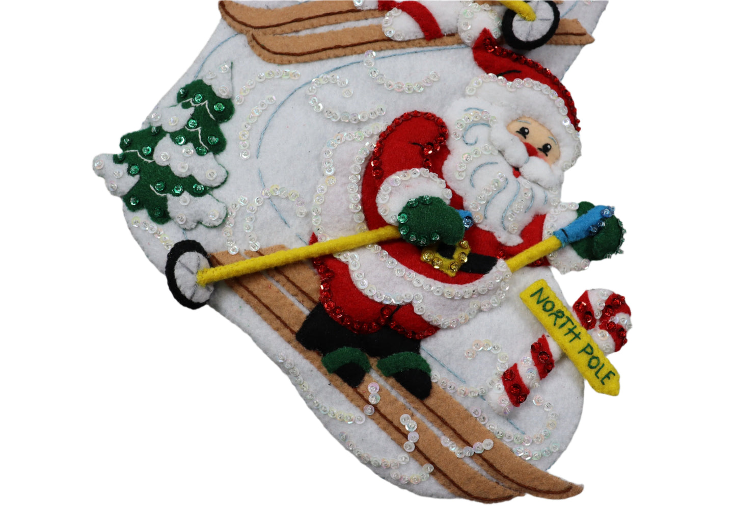 Downhill Skiers Bucilla Felt Christmas Stocking - Santa skiing