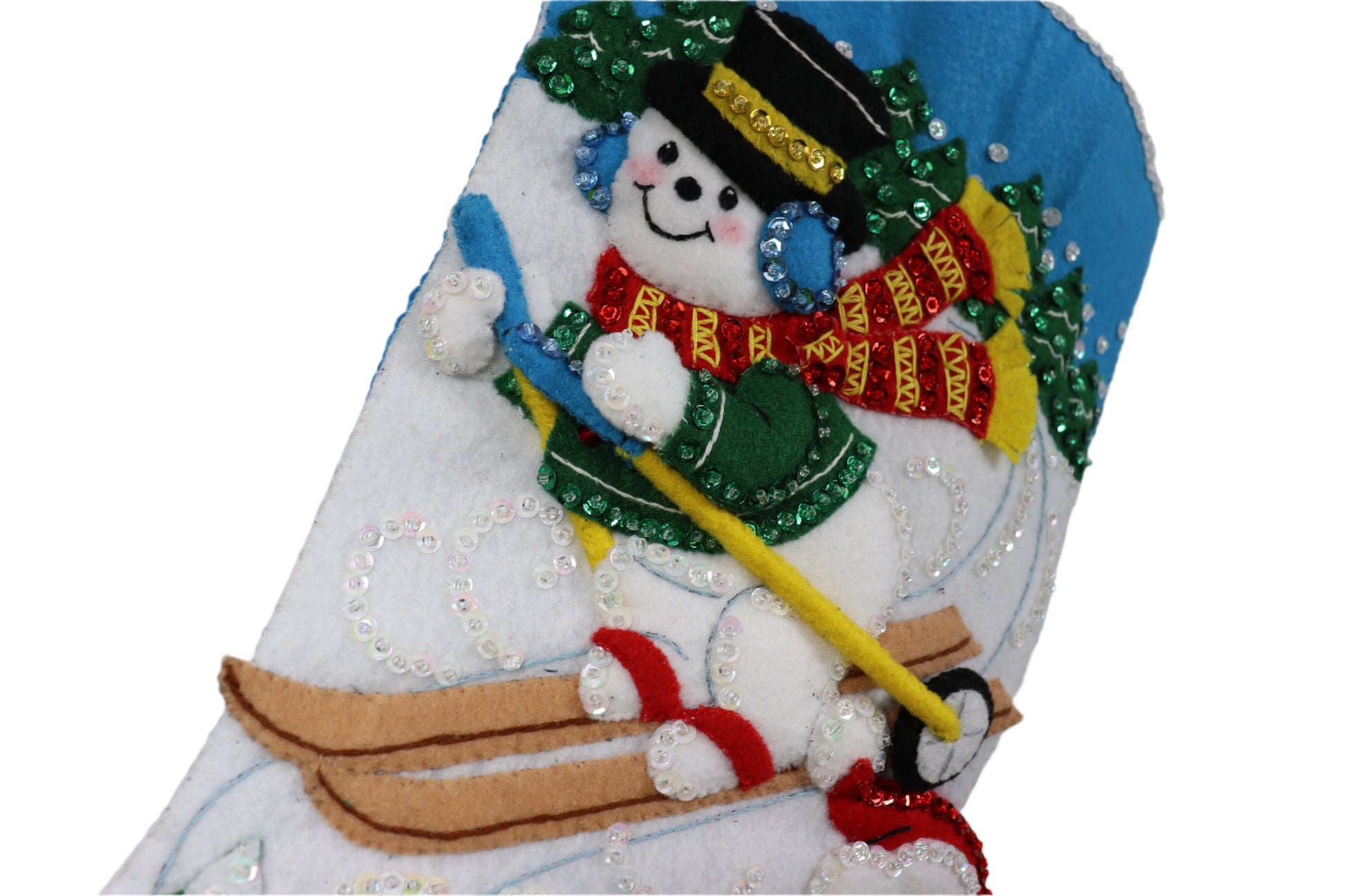 Downhill Skiers Bucilla Felt Christmas Stocking - Snowman skiing