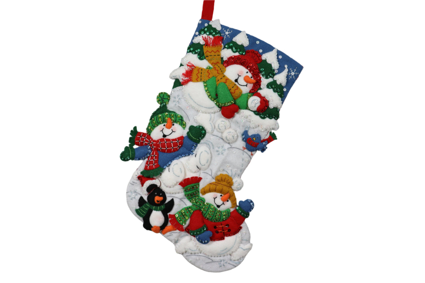 Snow Fun Bucilla Felt Christmas Stocking - Front view