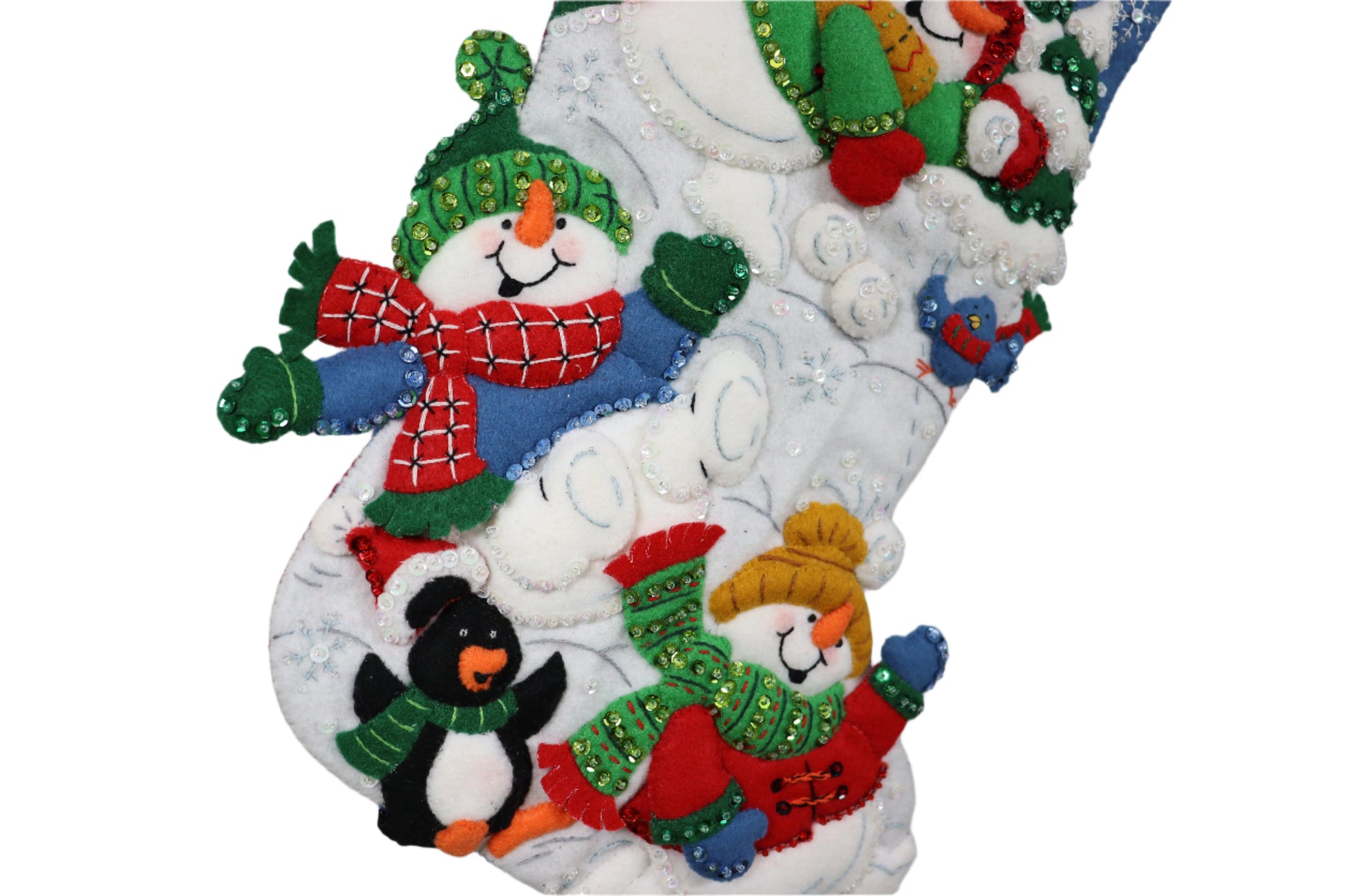 Snow Fun Bucilla Felt Christmas Stocking - bottom view