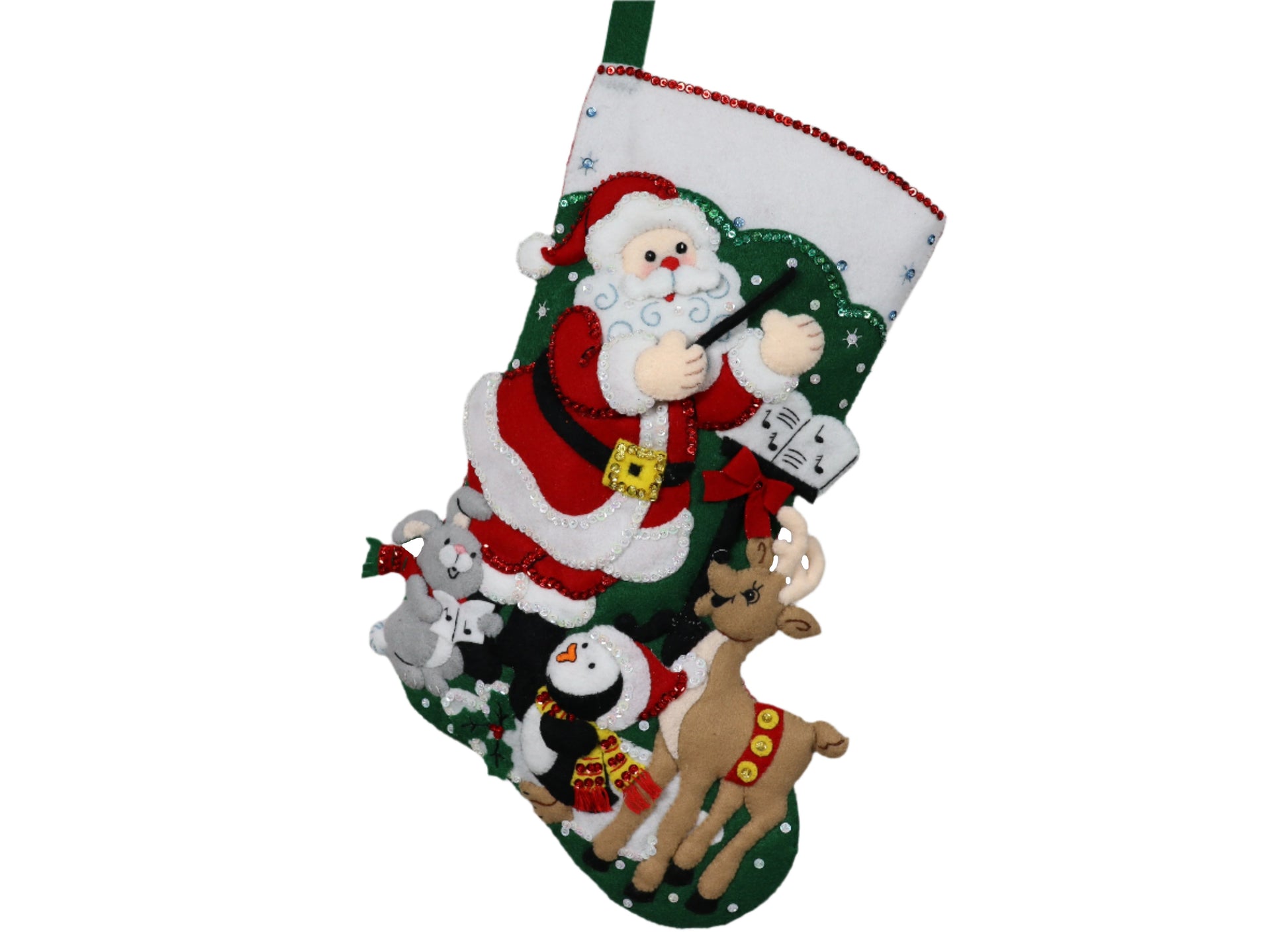 Santa's Choir Practice Bucilla Felt Christmas Stocking front view