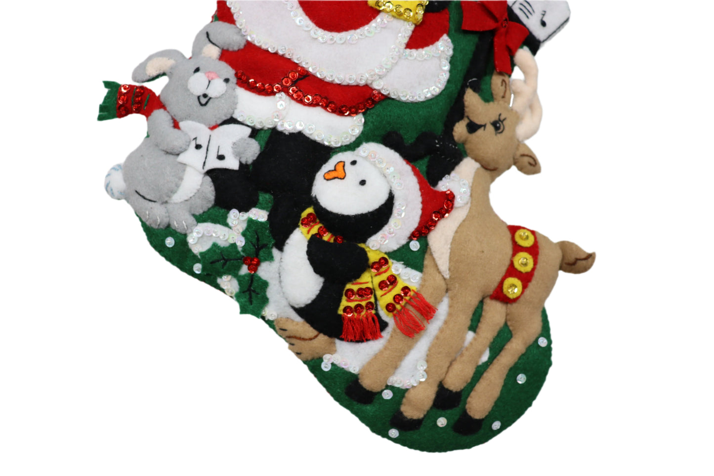 Santa's Choir Practice Bucilla Felt Christmas Stocking bottom view