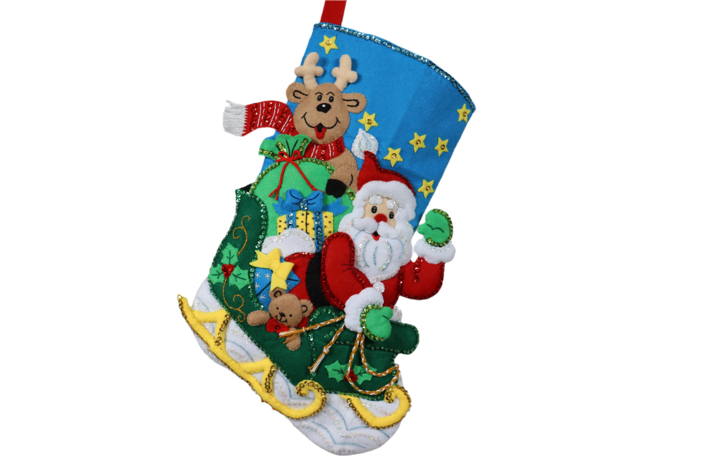 Santa’s Helper Bucilla Felt Christmas Stocking front view