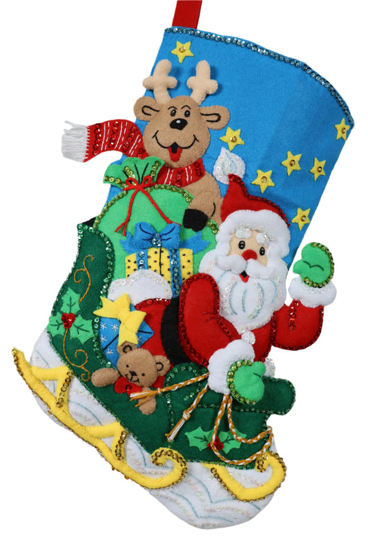 Santa’s Helper Bucilla Finished Felt Christmas Stocking