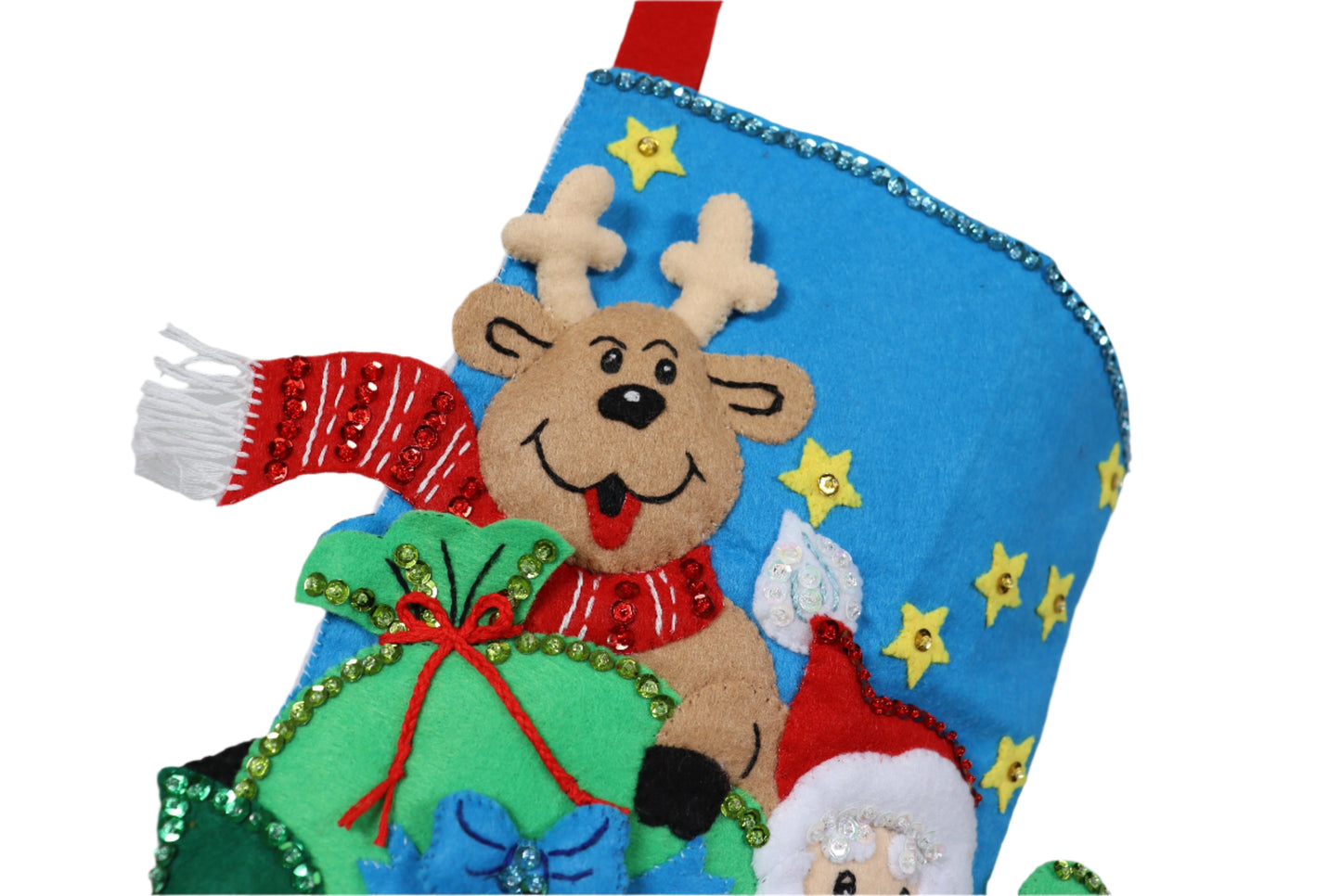 Santa’s Helper Bucilla Felt Christmas Stocking top view