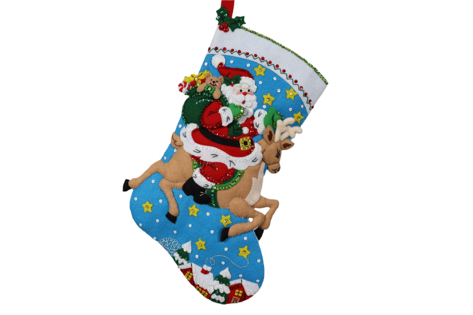 Reindeer Santa Bucilla Felt Christmas Stocking front view