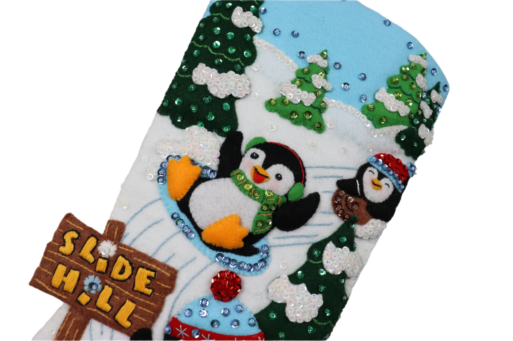 Penguins at Play Bucilla Felt Christmas Stocking top penguin