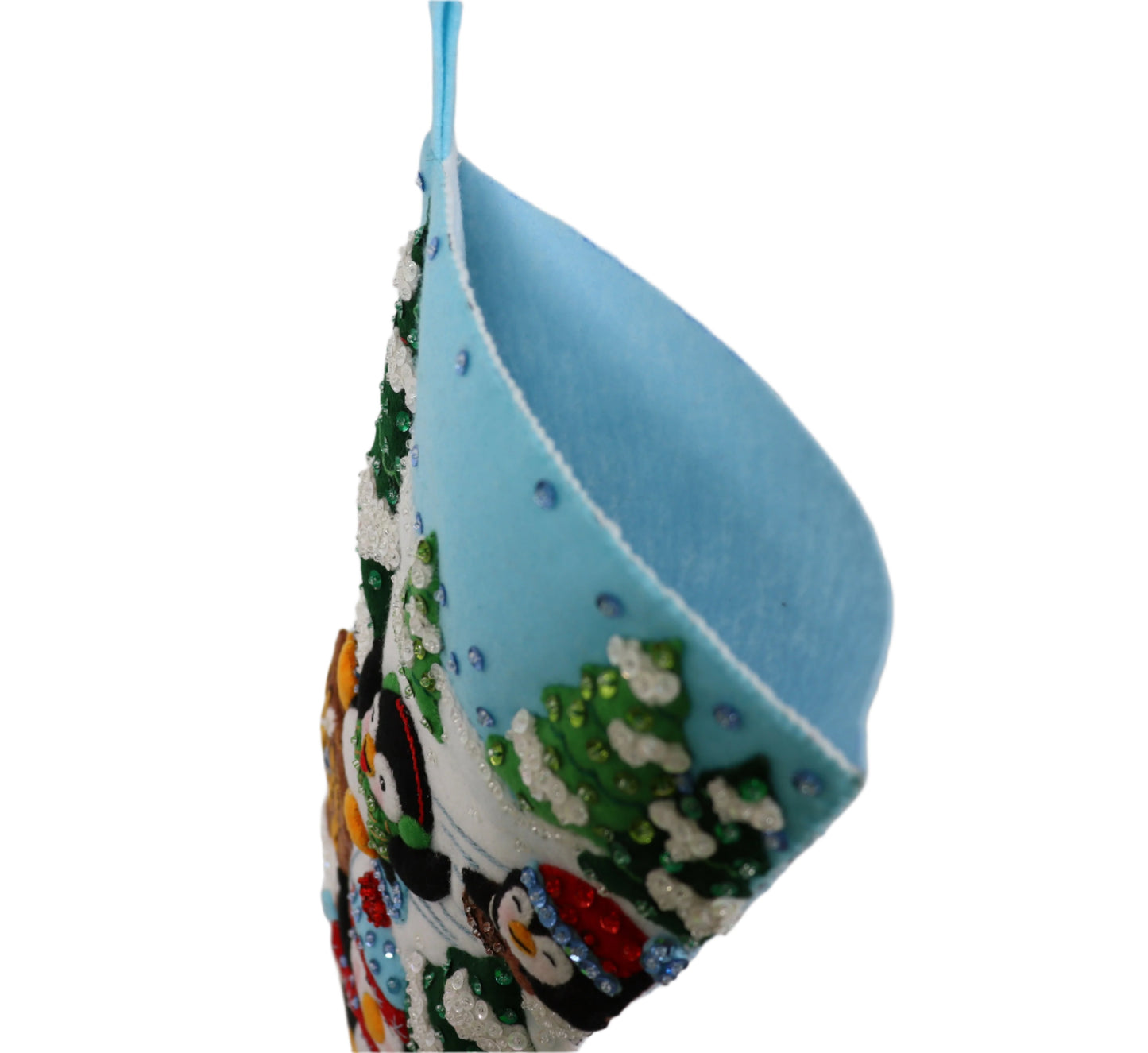 Penguins at Play Bucilla Felt Christmas Stocking top view