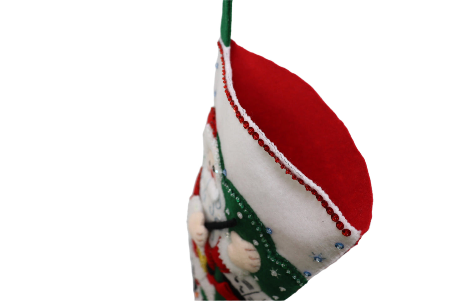 Santa's Choir Practice Bucilla Felt Christmas Stocking top view