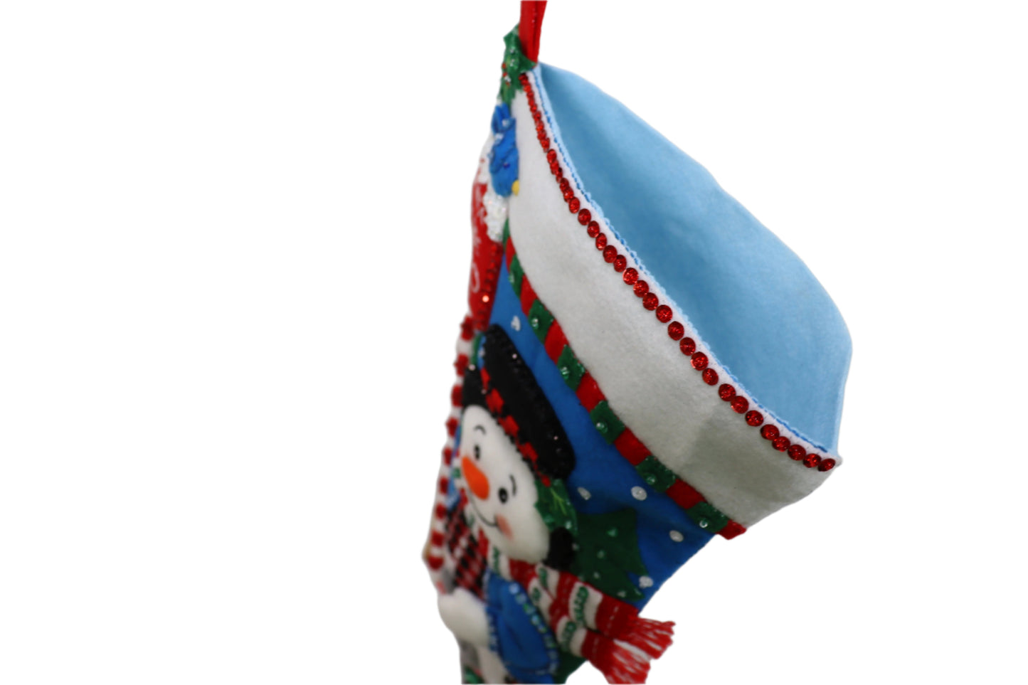 Santa Stop Here Bucilla Felt Christmas Stocking top view