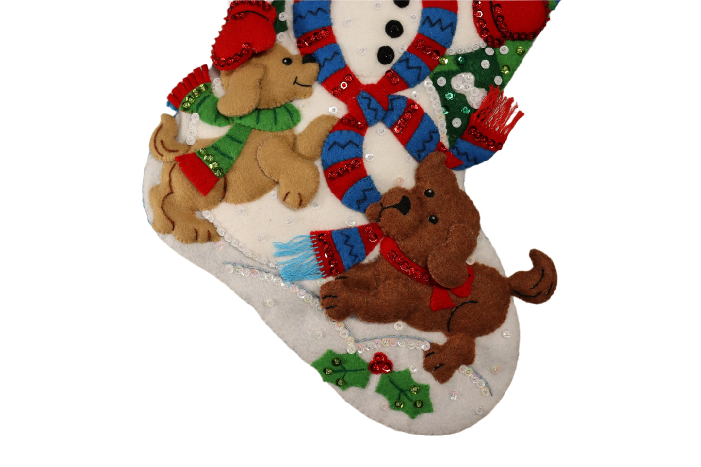 Snowman and Puppies Bucilla Finished Felt Christmas Stocking