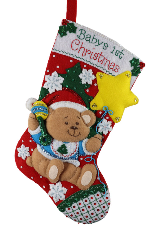 Felt Christmas stocking with a teddy bear 