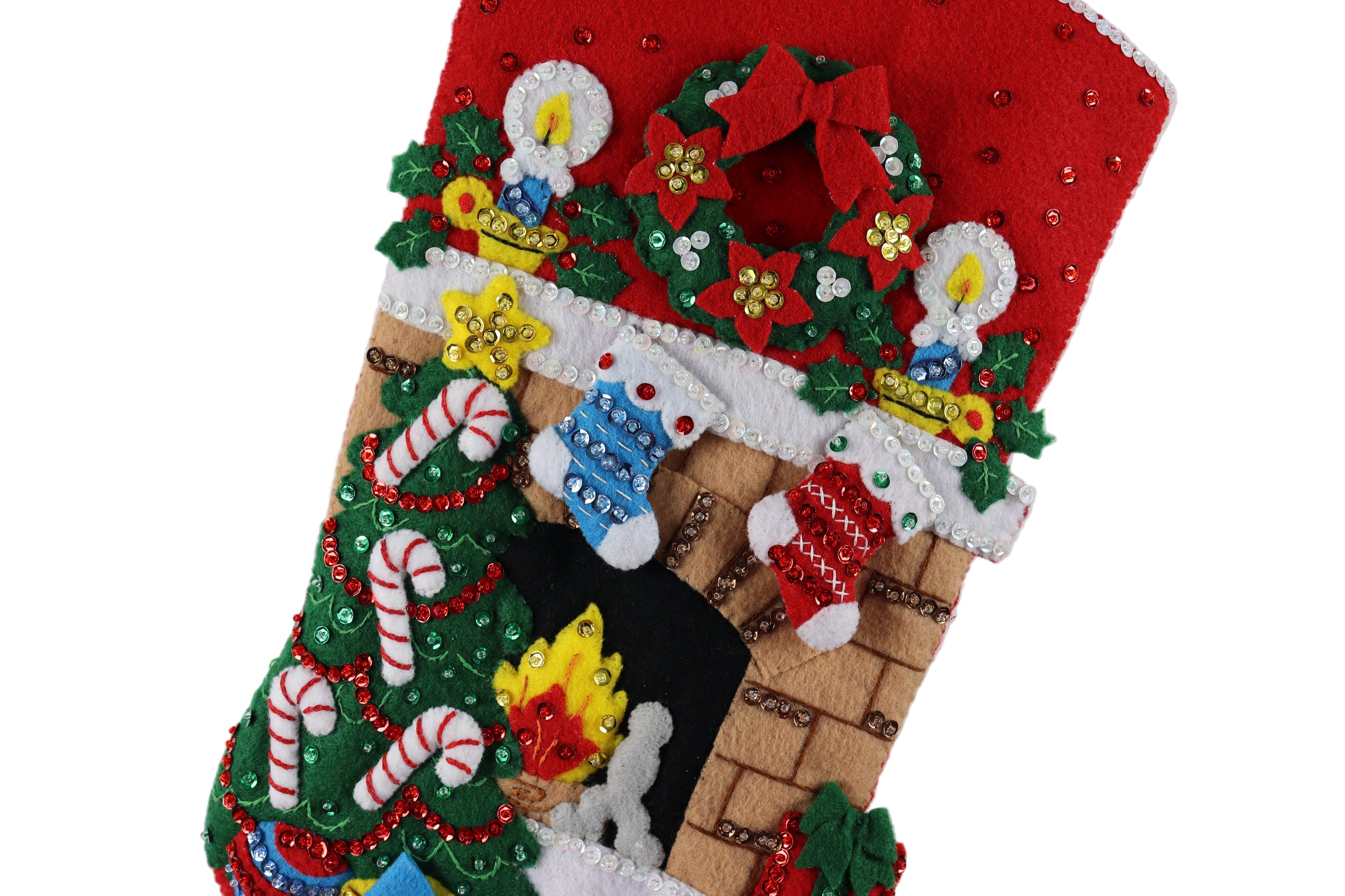 Decorative Christmas stocking with festive elements
