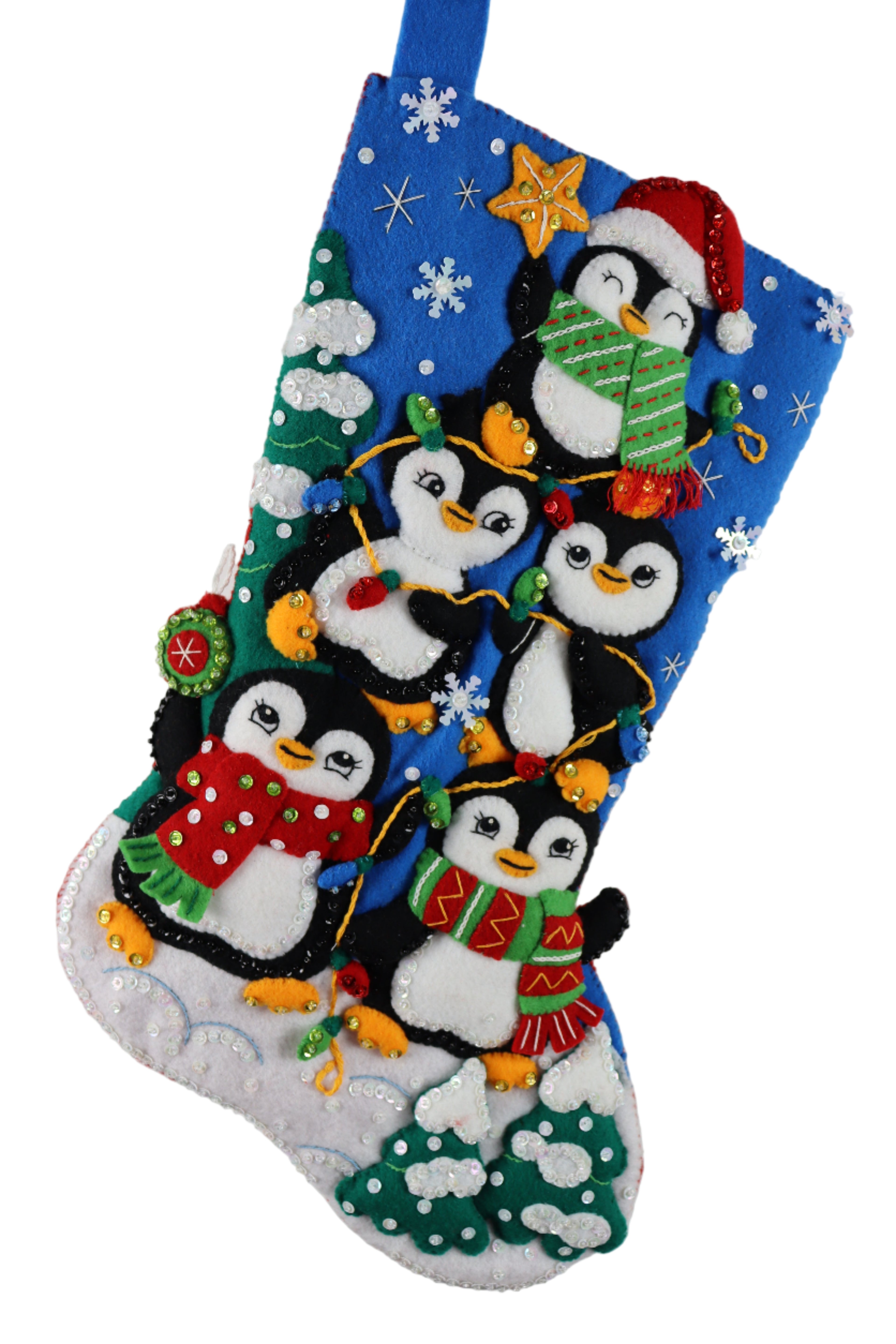 Decorative Christmas stocking with penguin design