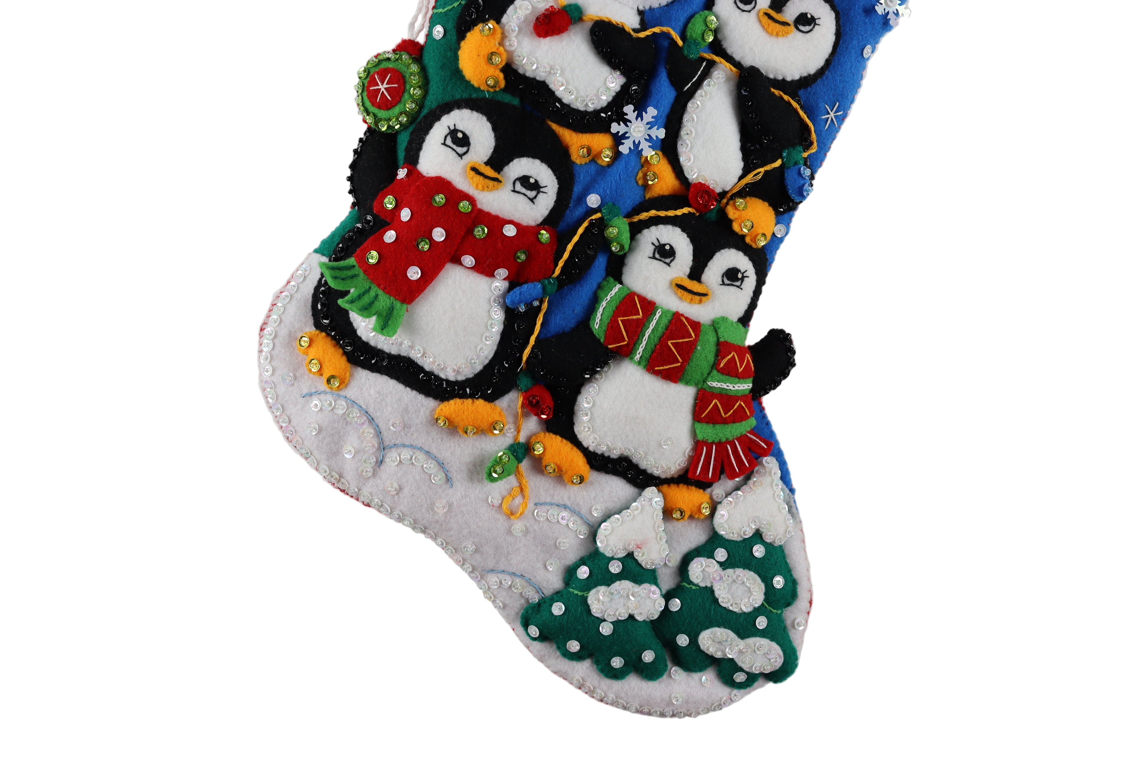 Decorative Christmas stocking with penguins