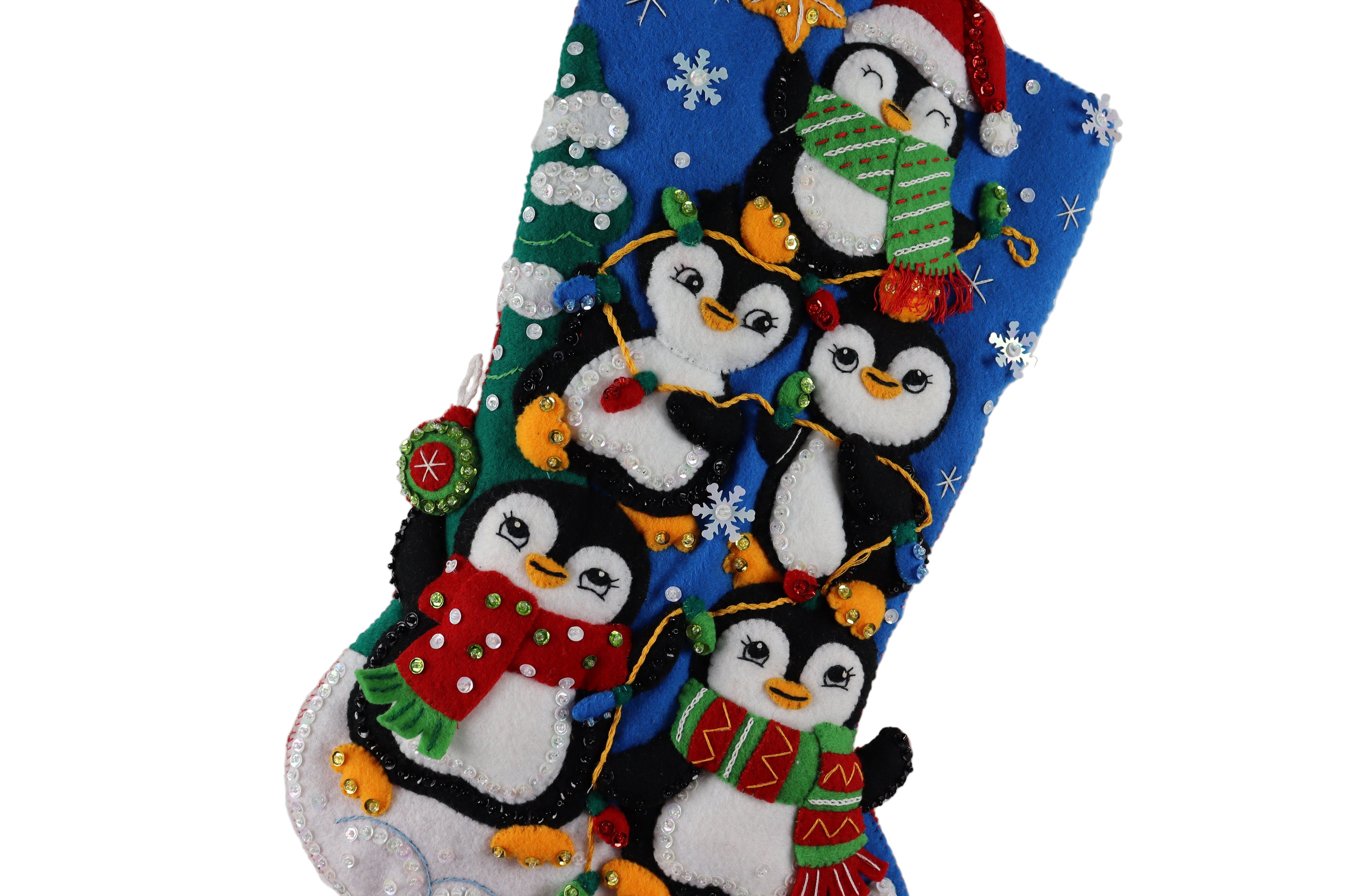 Felt Christmas stocking with penguin design