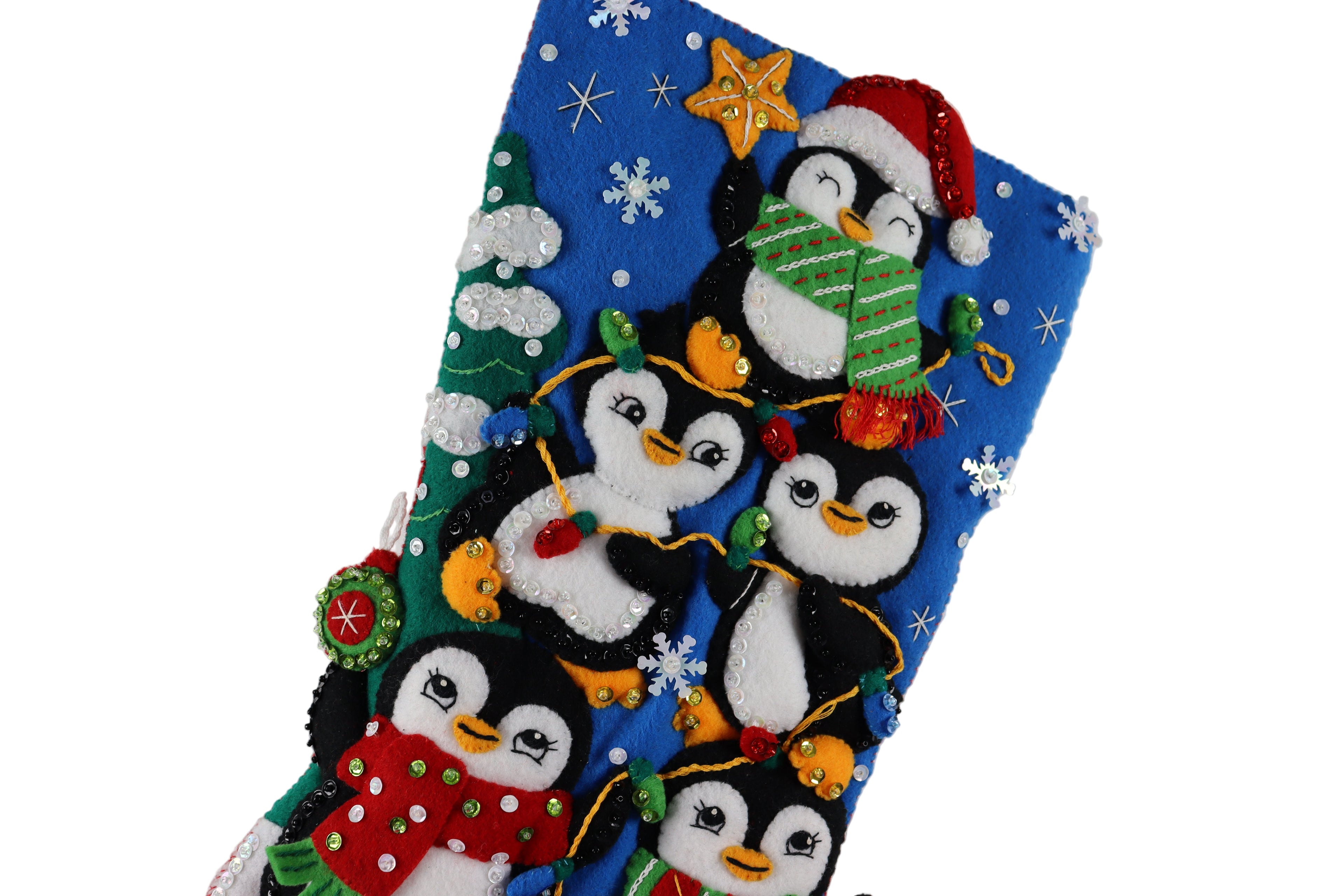 Christmas stocking with penguin design