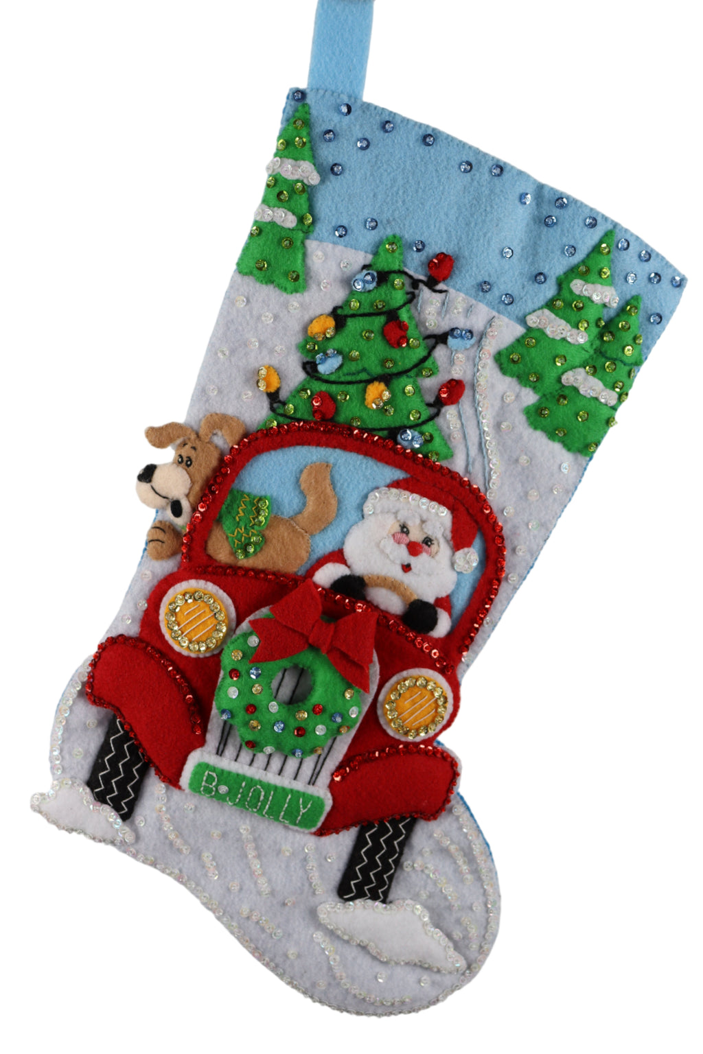 Felt stocking with Santa Claus and dog