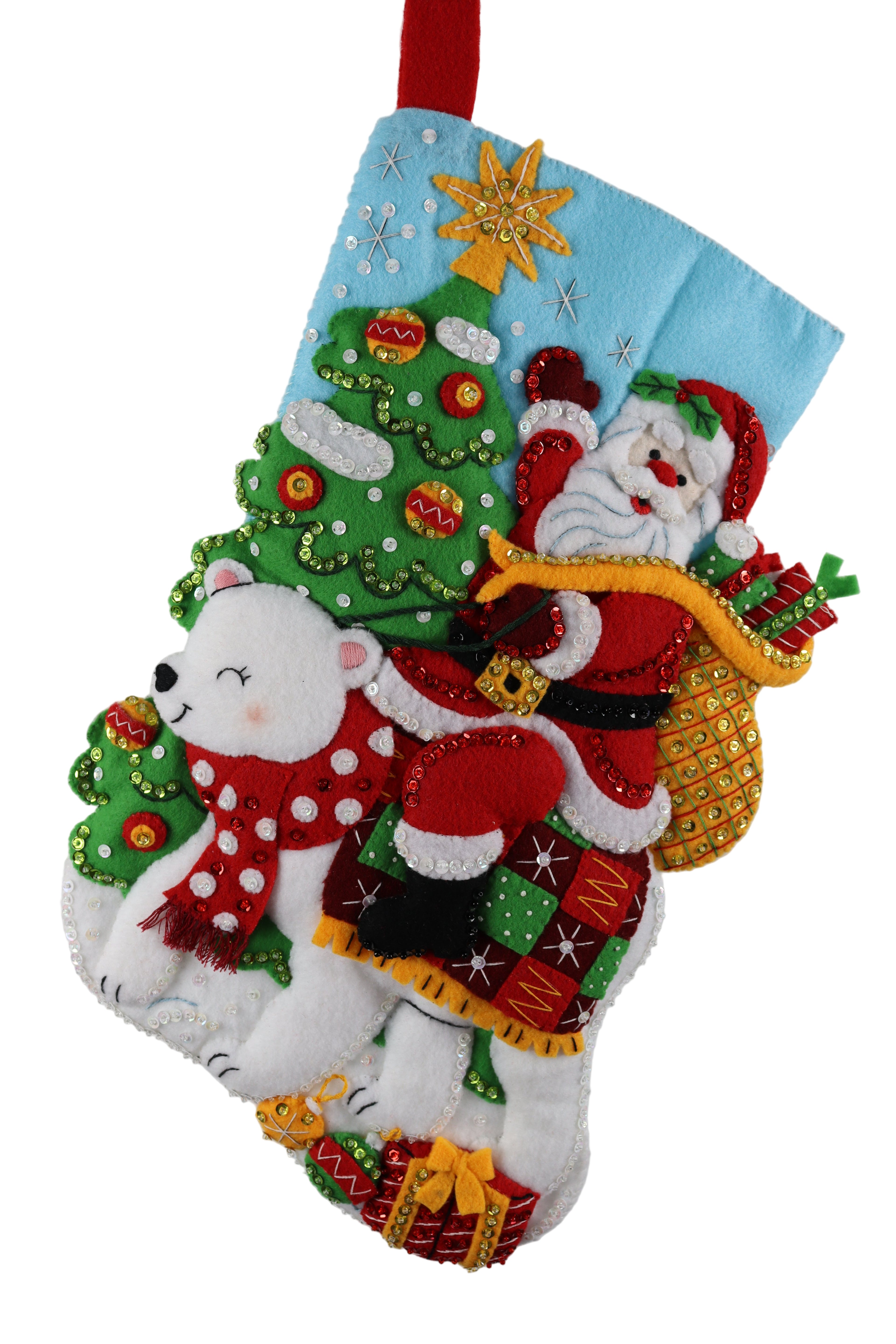 Santa's Polar Bear Ride Bucilla Finished Felt Christmas Stocking