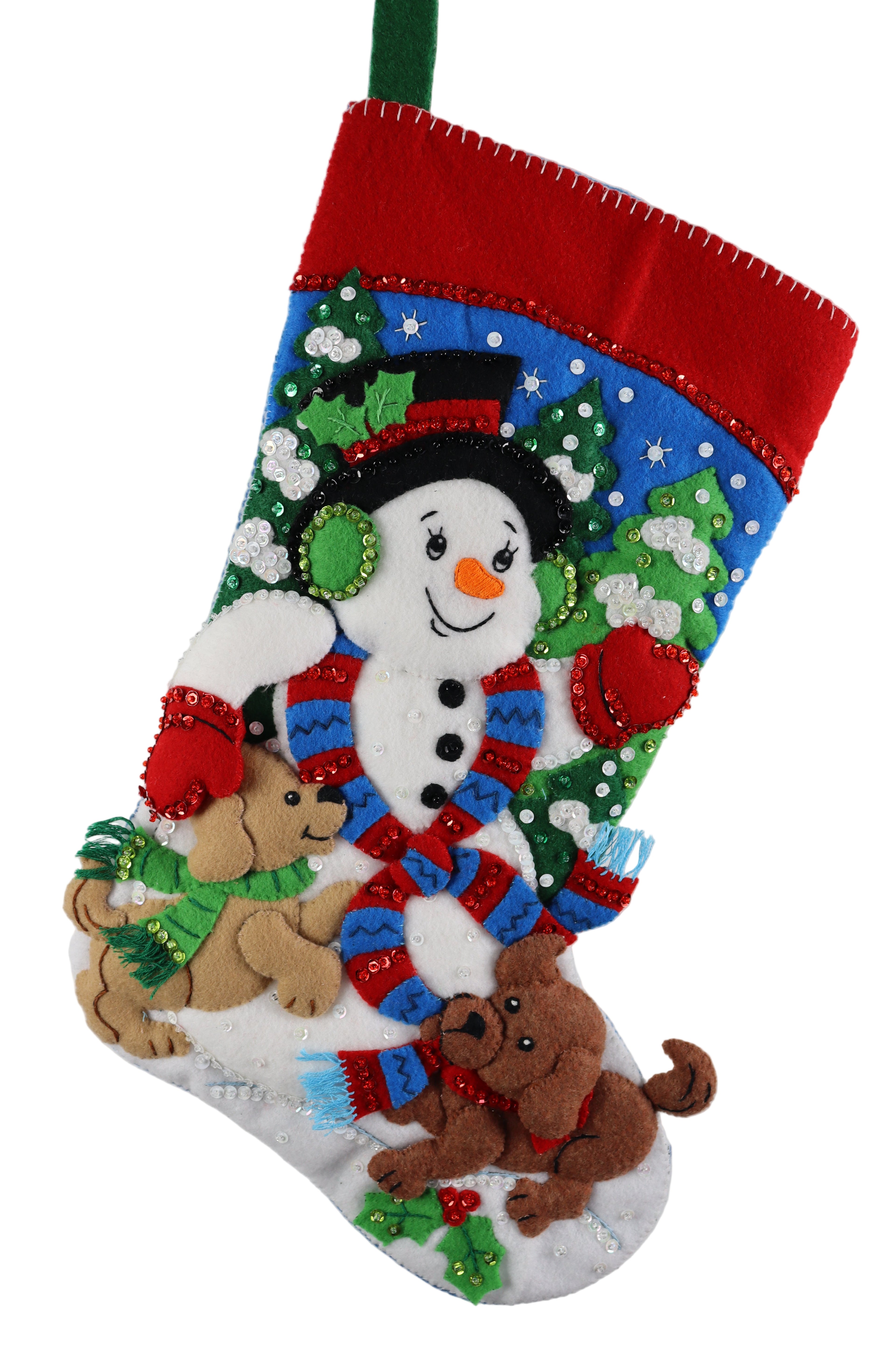 Decorative Christmas ornament with snowman, dogs