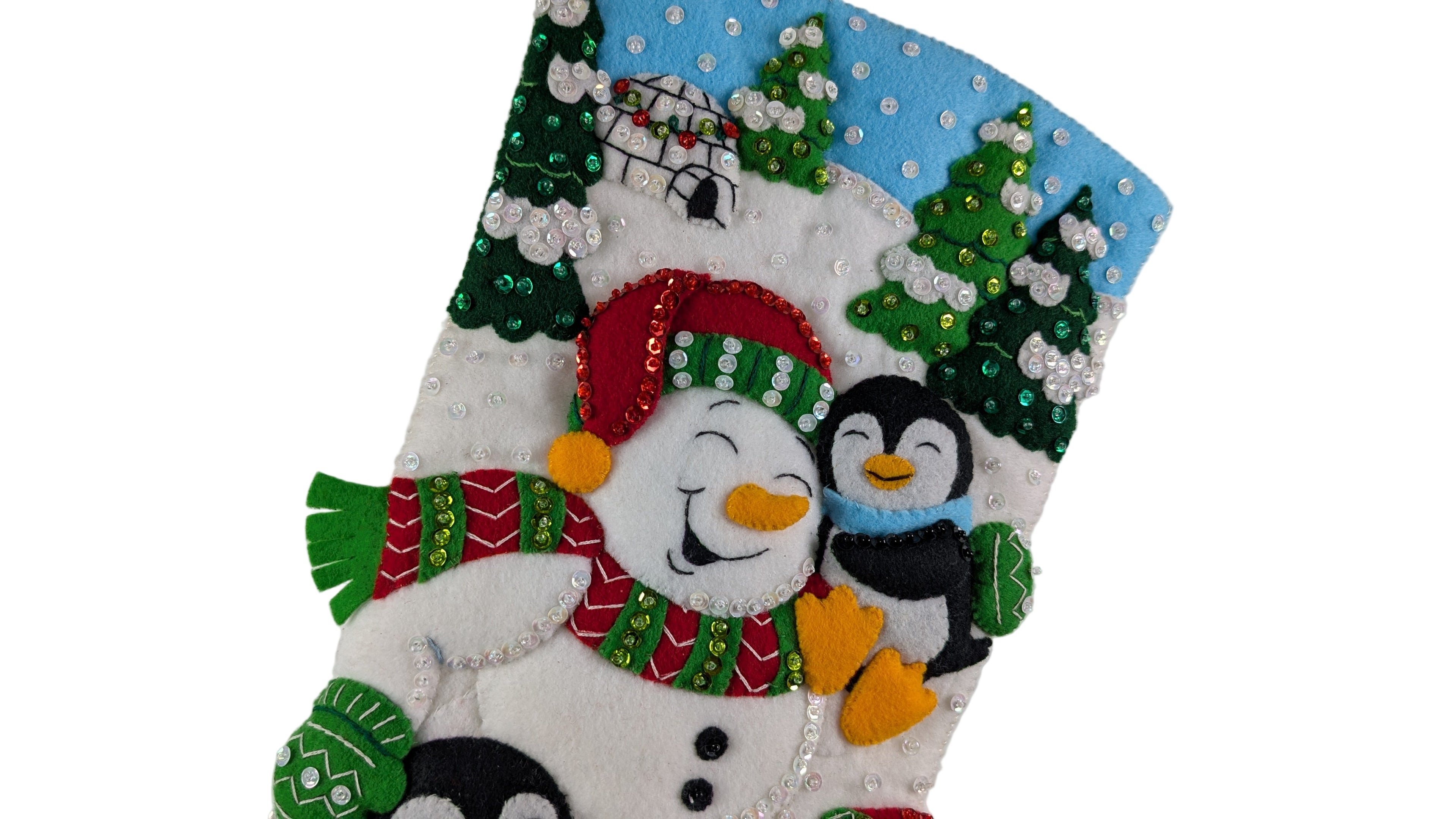 Decorative patch with a snowman and penguin on a white background