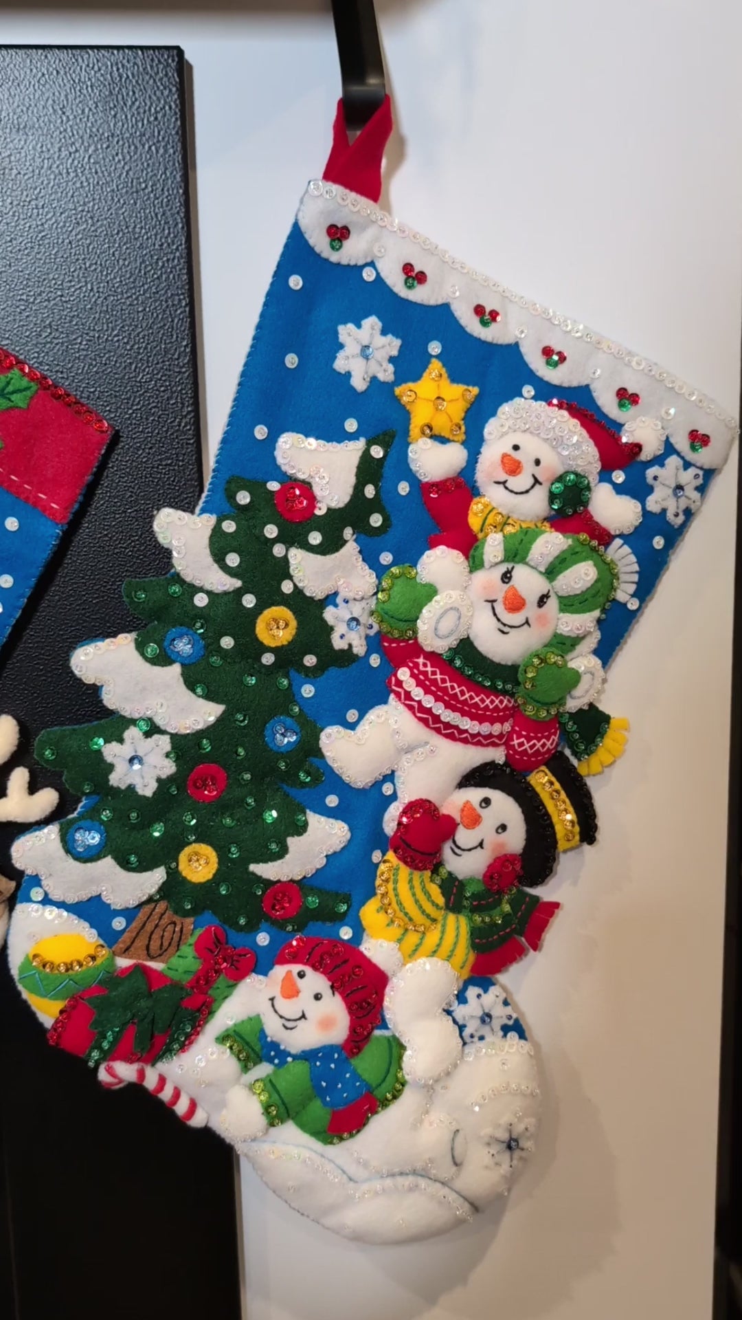 Fireplace with christmas stockings on top